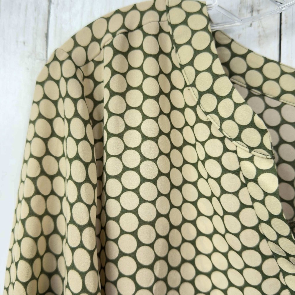 Chaus New York Women's Green Polka Dot V-Neck Roll Tab Sleeve Blouse Size L - Picture 2 of 5